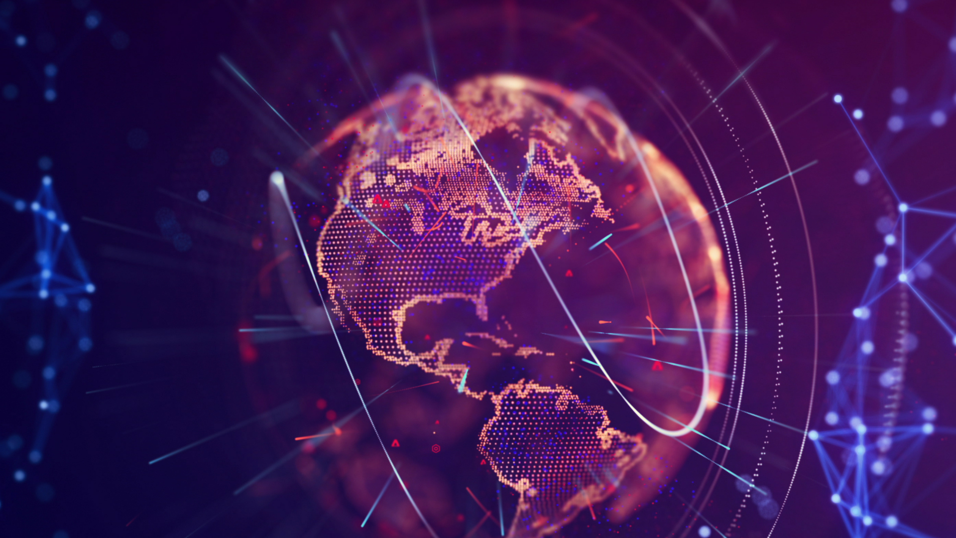 Mapa del mundo con un diseño elegante y minimalista, mostrando oficinas globales